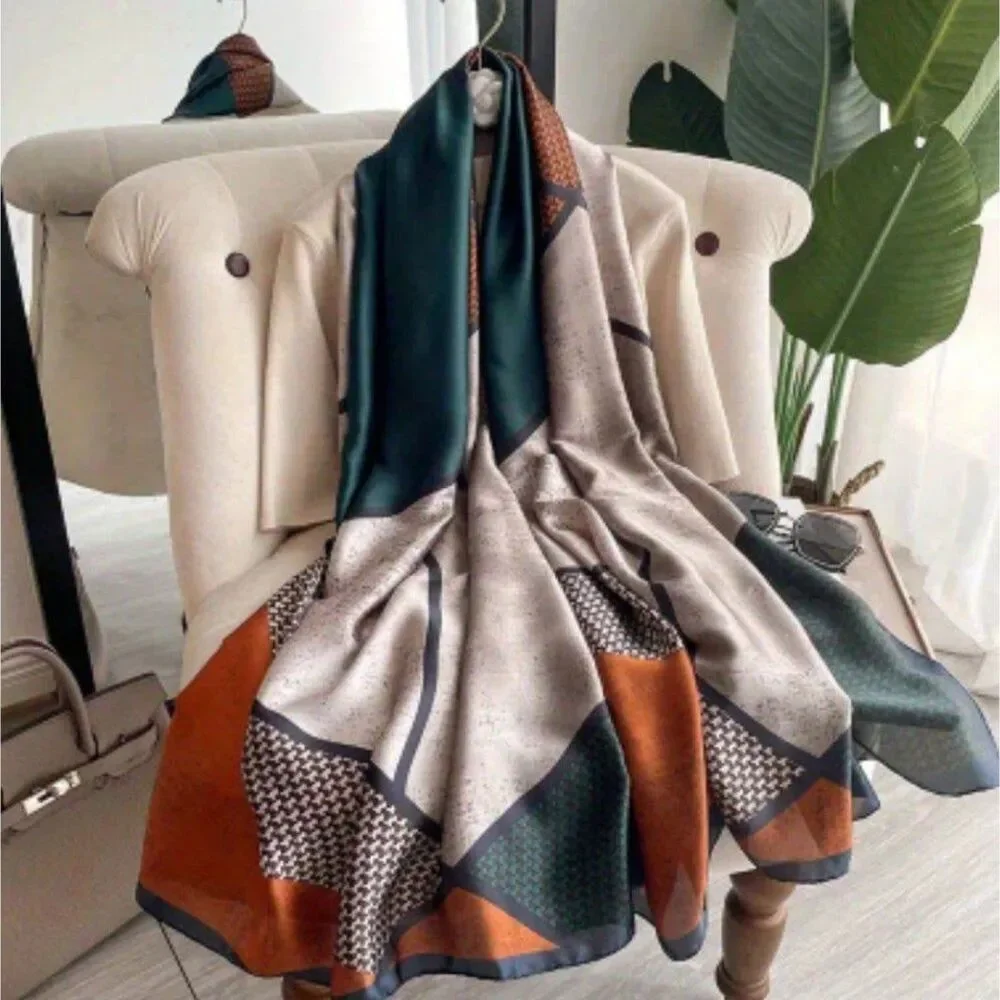 Luxury color Block silk scarf shawl